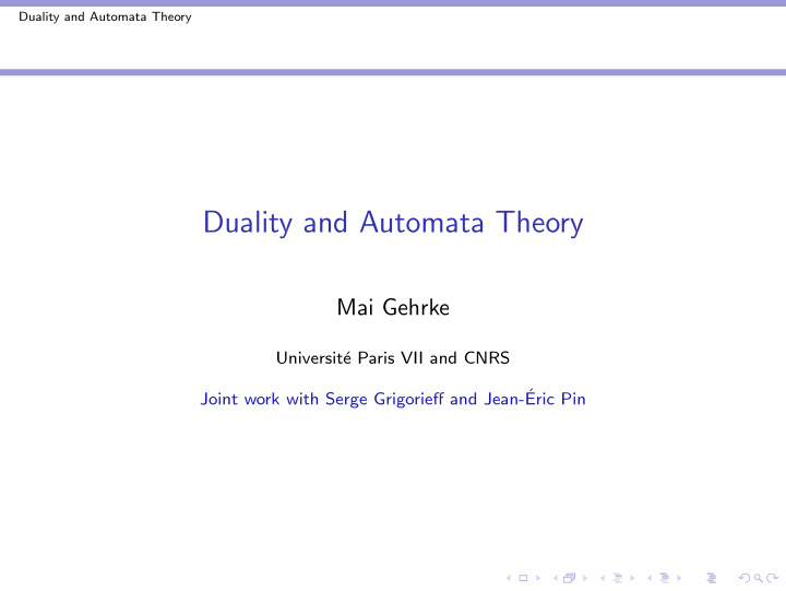 duality and automata theory