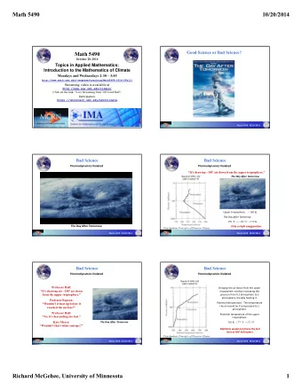 Math 5490  10/20/2014  Good Science or Bad Science?  Math 5490  October 20, 2014  Topics in Applied