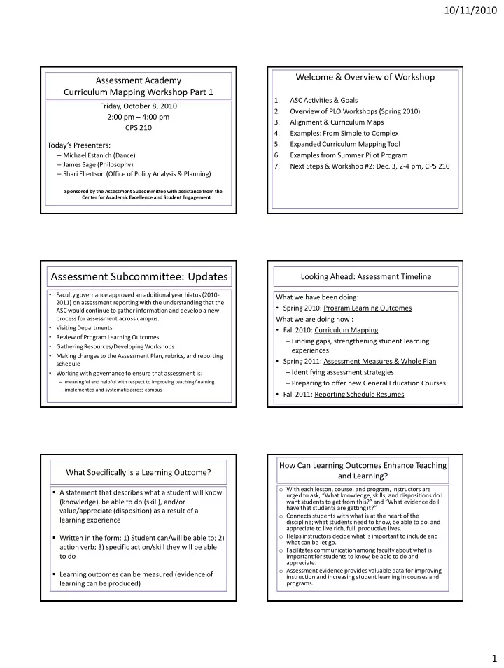 assessment subcommittee updates