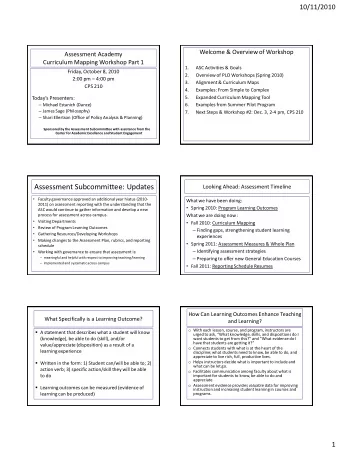 Assessment Subcommittee: Updates  Looking Ahead: Assessment Timeline  Faculty governance