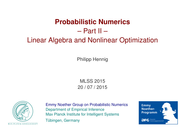 probabilistic numerics part ii linear algebra and