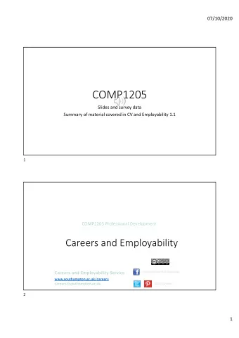 COMP1205  Slides and survey data  Summary of material covered in CV and Employability 1.1  1