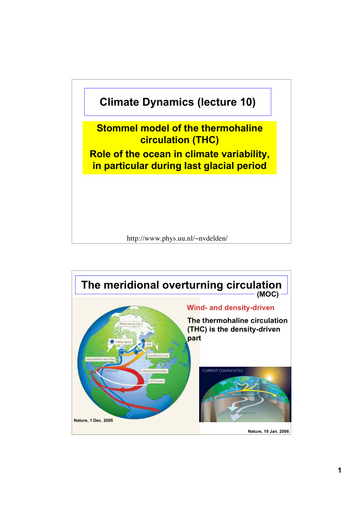 climate dynamics lecture 10