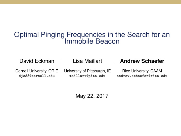 optimal pinging frequencies in the search for an immobile