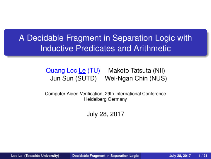 a decidable fragment in separation logic with inductive