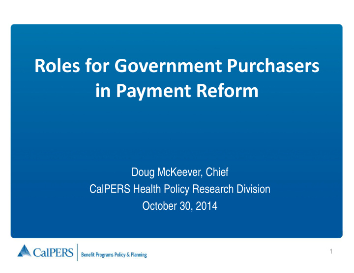 roles for government purchasers in payment reform