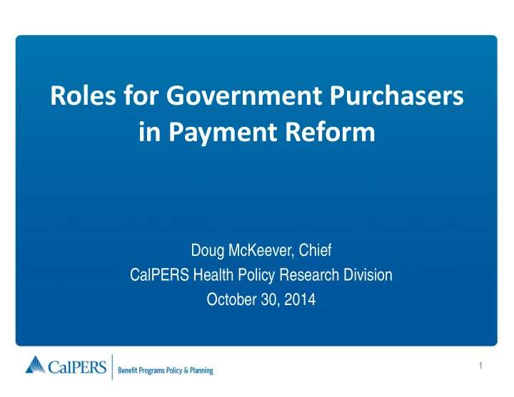 roles for government purchasers in payment reform