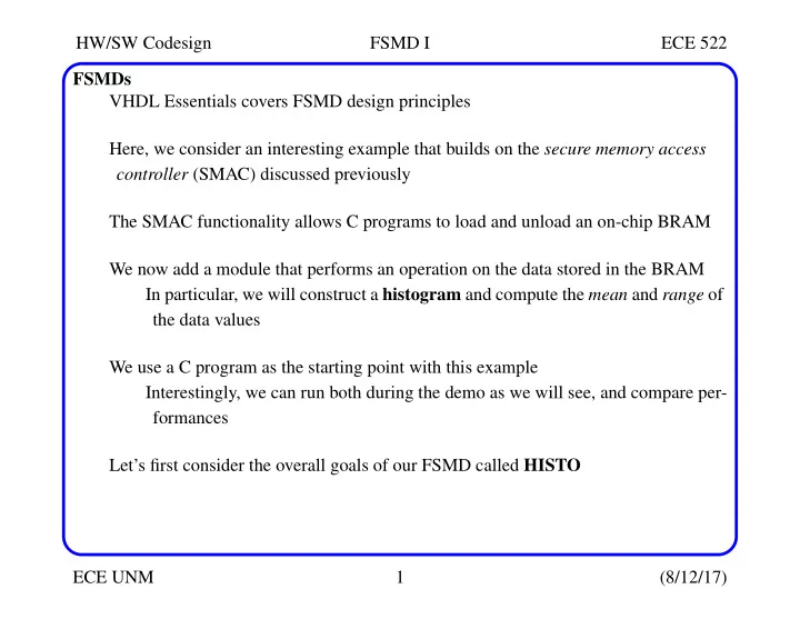 hw sw codesign fsmd i ece 522 fsmds vhdl essentials