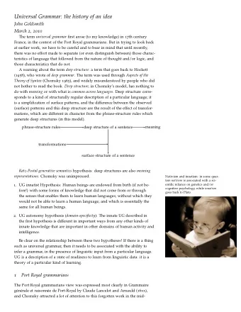 Universal Grammar: the history of an idea  John Goldsmith March 2 , 2010 The term universal grammar