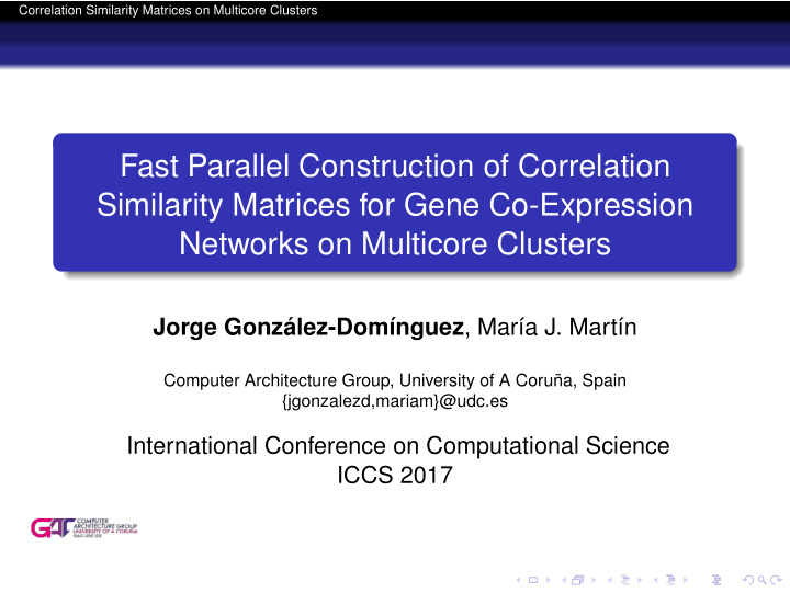 fast parallel construction of correlation similarity