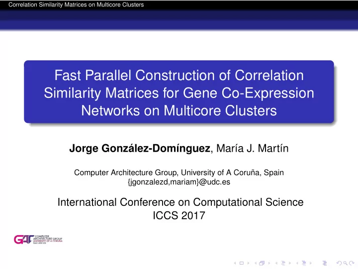 fast parallel construction of correlation similarity