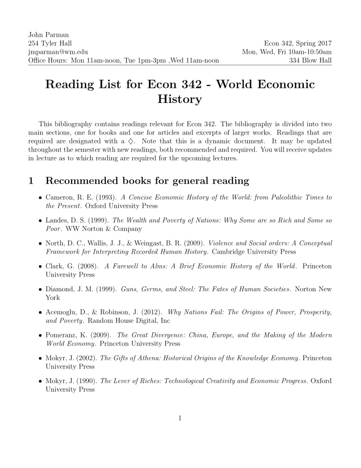 reading list for econ 342 world economic history