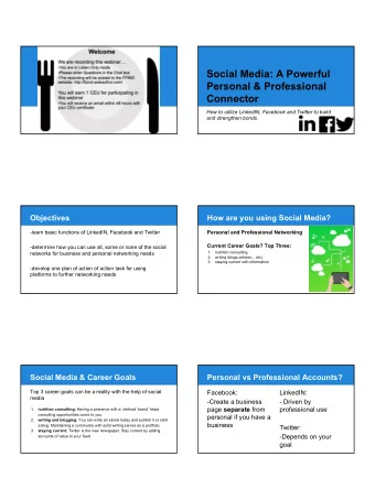 Social Media: A Powerful  Personal &amp; Professional  Connector  How to utilize LinkedIN, Facebook