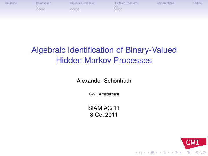 algebraic identification of binary valued hidden markov