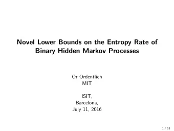 Novel Lower Bounds on the Entropy Rate of  Binary Hidden Markov Processes  Or Ordentlich  MIT