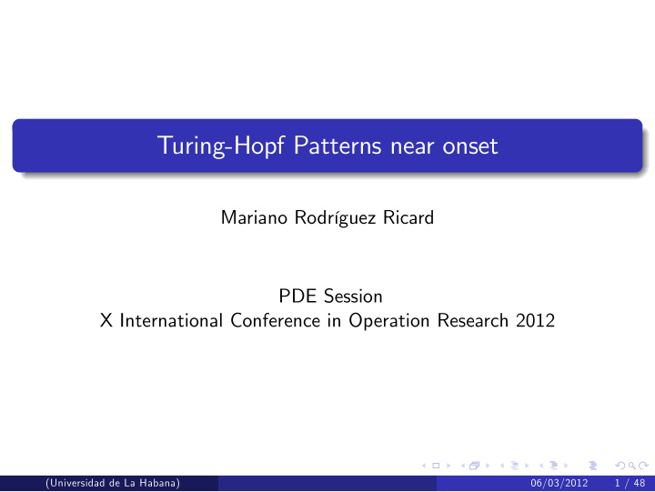 turing hopf patterns near onset