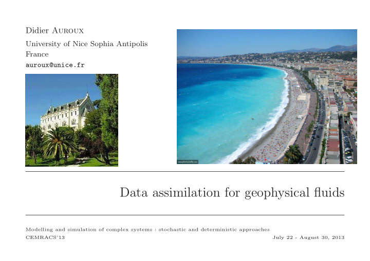 data assimilation for geophysical fluids