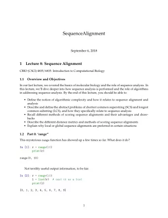 SequenceAlignment  September 6, 2018  1  Lecture 8: Sequence Alignment  CBIO (CSCI) 4835/6835: