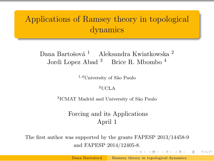 applications of ramsey theory in topological dynamics