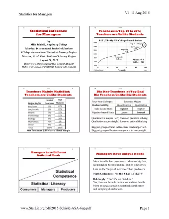 V4  11 Aug 2015  Statistics for Managers  V4  2015 ASA  1  V4  2015 ASA  2  Statistical Inference