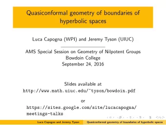 Quasiconformal geometry of boundaries of  hyperbolic spaces  Luca Capogna (WPI) and Jeremy Tyson