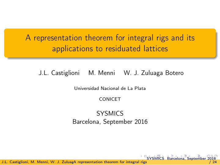 a representation theorem for integral rigs and its