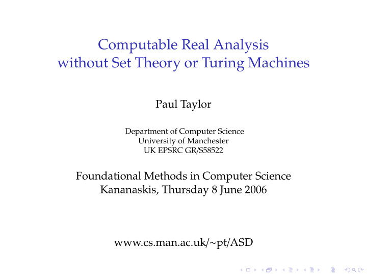 computable real analysis without set theory or turing