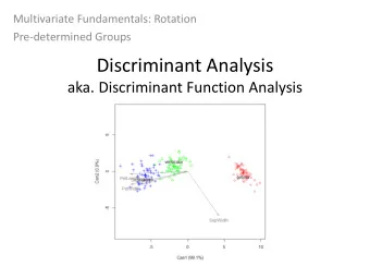 Discriminant Analysis  aka. Discriminant Function Analysis  Discriminant Analysis (DISCRIM)