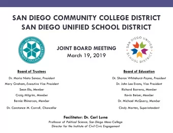 SAN DIEGO COMMUNITY COLLEGE DISTRICT  SAN DIEGO UNIFIED SCHOOL DISTRICT  JOINT BOARD MEETING  March