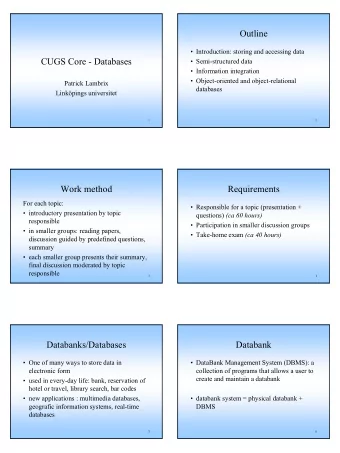 Outline   Introduction: storing and accessing data  CUGS Core - Databases   Semi-structured