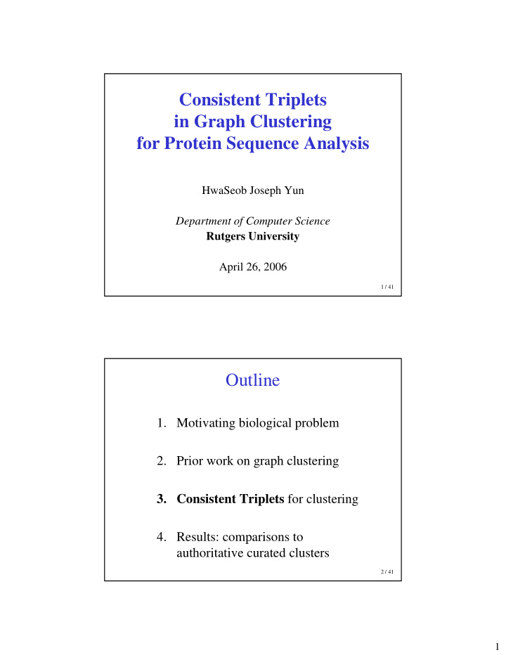 consistent triplets in graph clustering for protein