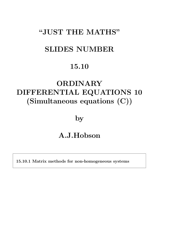 just the maths slides number 15 10 ordinary differential