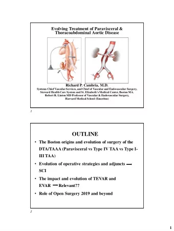 OUTLINE  The Boston origins and evolution of surgery of the  DTA/TAAA (Paravisceral vs Type IV