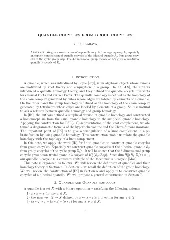 QUANDLE COCYCLES FROM GROUP COCYCLES  YUICHI KABAYA Abstract. We give a construction of a quandle