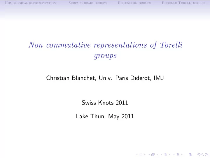 non commutative representations of torelli groups