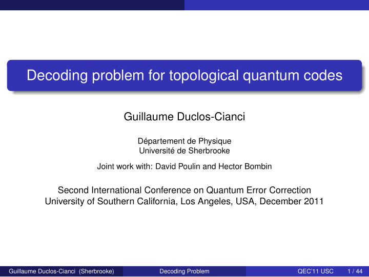 decoding problem for topological quantum codes