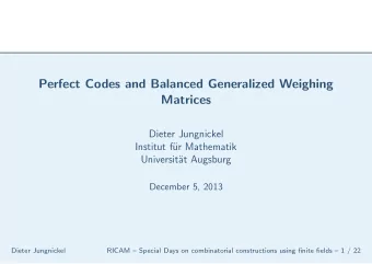 Perfect Codes and Balanced Generalized Weighing  Matrices  Dieter Jungnickel  Institut f  ur
