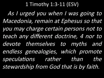 As I urged you when I was going to  Macedonia, remain at Ephesus so that  you may charge certain