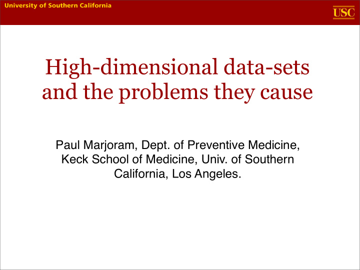 high dimensional data sets and the problems they cause