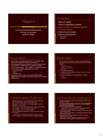 Chapter 6  Role of capital  Role of population growth  Role of other production factors: