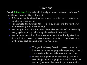 Functions Recall A function f is a rule which assigns to each element x of a set D , exactly one