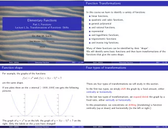 Function Transformations  In this course we learn to identify a variety of functions:  linear
