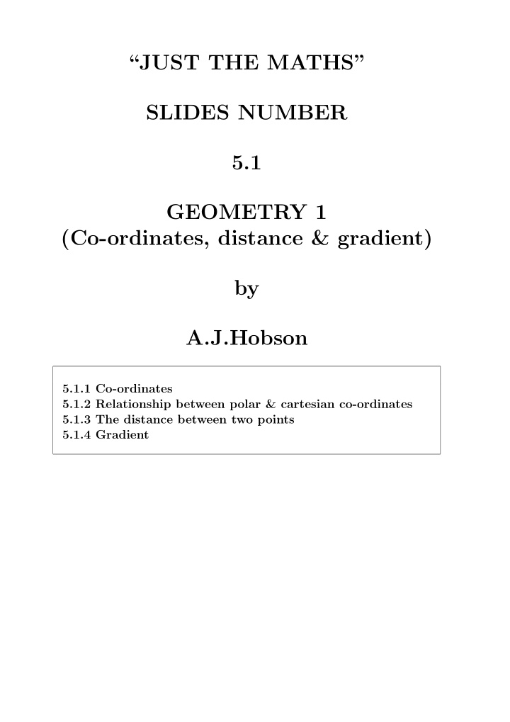 just the maths slides number 5 1 geometry 1 co ordinates