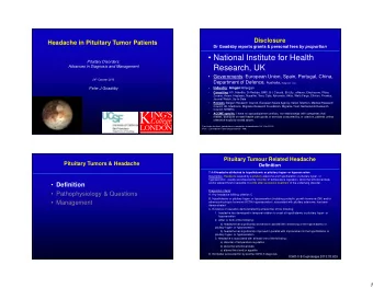 National Institute for Health  Pituitary Disorders:  Advances in Diagnosis and Management