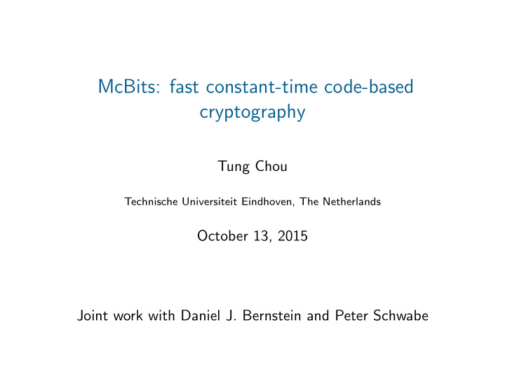 mcbits fast constant time code based cryptography