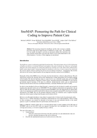 SnoMAP: Pioneering the Path for Clinical Coding to Improve Patient Care Michael LAWLEY a , Donna