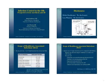 Infection Control in the OR:  Disclosures  Perspectives from Anesthesia and ID  Robin Stackhouse: