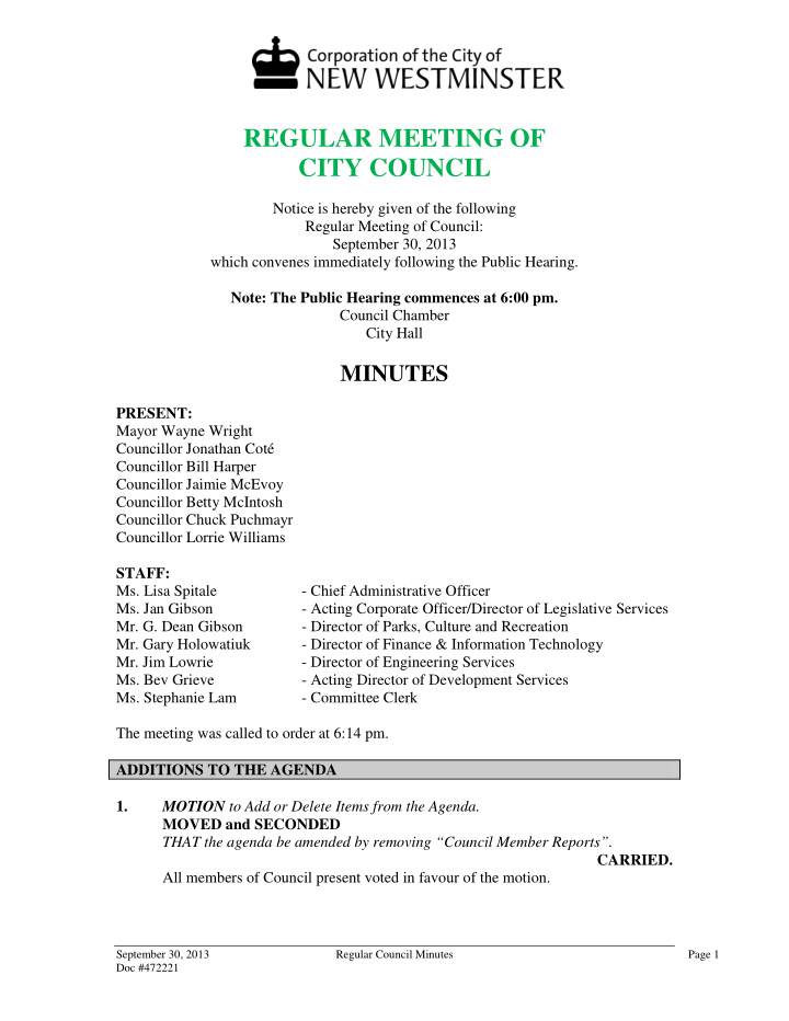 regular meeting of city council
