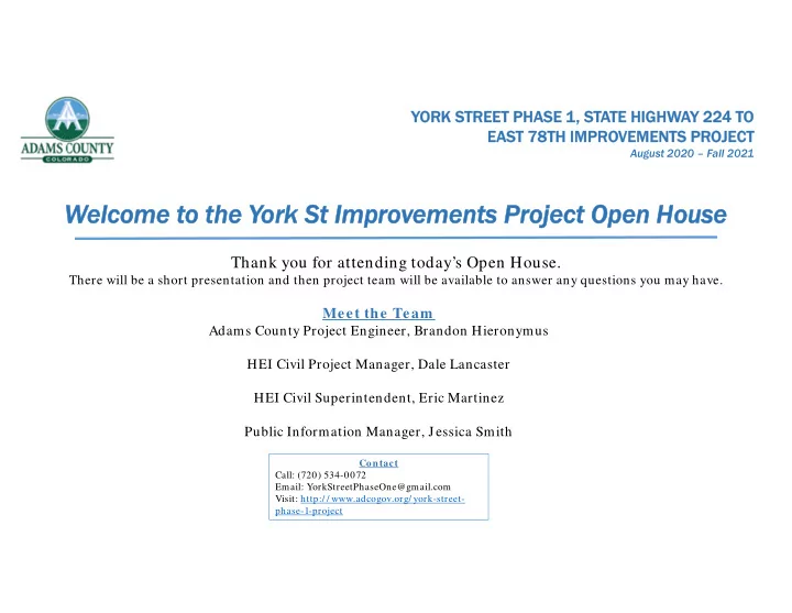 welcome t lcome to the y the york st impro rk st