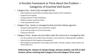 A Possible Framework to Think About the Problem   Categories of Essential DoD Assets